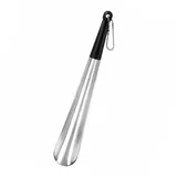 30cm Schuhlöffel Metall mit Kette, Edelstahl Schuhlöffel, Antirutsch Griff Schuhanzieher Tragbar für Reise Zuhause, Glatter Schuhlöffel für Damen Herren Senioren (Silber Schwarz)
