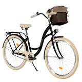 26 Zoll Damenfahrrad MILORD Citybike Retro Mit Korb Stadtrad Vintage Fahrrad 1 Gang - Schwarz-Creme