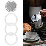 3 Silikon-Dichtungen und 1 Aluminium-Filter-Ersatz, Dichtungsring für Espressokanne, Mokkakanne, Zubehör (6 Tassen)