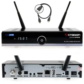 Octagon SF8008 4K Supreme Combo + 500GB Festplatte INTERN, Sat- Kabel- & DVB-T2 Receiver, E2 Linux & Define OS, mit Aufnahmefunktion, M.2 M Key, Gigabit LAN, Kartenleser, Sat to IP, WiFi