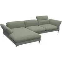 Ecksofa FLEXLUX "Salino, Funktionssofa mit Recamiere, Relaxsofa, Ecksofa" Sofas Gr. B/H/T: 307cm x 88cm x 182cm, Chenille-Struktur, Chaiselongue links, grün (olive) Sofa mit Arm- und Kopfteil-Verstellungen, Kaltschaum & Stahl-Wellen