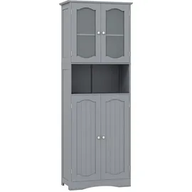 Costway Badezimmerschrank Hochschrank 4 Türen 0,0 x 0,0 cm Grau Holz