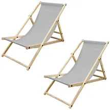 ECD Germany 2Er Set Liegestuhl Klappbar Holz 3 Liegepositionen Hellgrau 120 kg