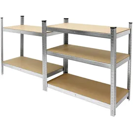 ECD Germany 2er Set Werkstattregal Schwerlastregal 170x70x30 cm bis 350kg belastbar verzinktes Metall 5 Mdf-platten höhenverstellbar Lagerregal Steckregal