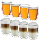 Creano Thermogläser doppelwandig 250ml „DG-Hoch“, 8er Set, große doppelwandige Gläser aus Borosilikatglas, Kaffeegläser, Teegläser, Latte Macchiato Gläser