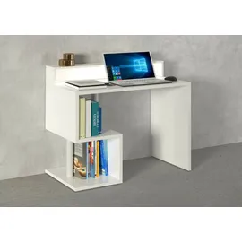 Dmora Schreibtisch Dcalafior, Linearer Schreibtisch mit Ablagefächern und LED-Leuchten, Mehrzweck-Büroschreibtisch mit Platte, 100x50h93 cm, Weiß