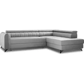 Sofnet Ecksofa mit Schlaffunktion und Bettkasten, Wohnlandschaft mit einstellbare Kopfstützen, Couch, Sofa, Bettsofa, Schlafsofa Grau (Paros 05),