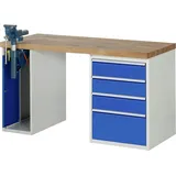 PROREGAL Werkbank Serie 7000 - Modell 7510 | HxBxT 89x150x70cm | 4x Schublade + 1x Schrank inkl. SchPROREGALbstock | Schubladenmaße 3x150 + 1x270mm