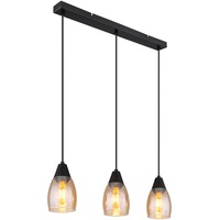 GLOBO Hängeleuchte Pendelleuchte Glas Esstischlampe schwarz 3 flammig, Amber