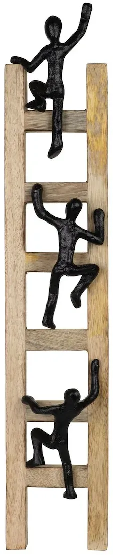 Moritz Dekofigur Ambition Schwarz 57,5 cm aus Mangoholz und Aluminium moderne Wanddeko mit drei kletternden Figuren auf Leiter Symbol für Ehrgeiz und Erfolg