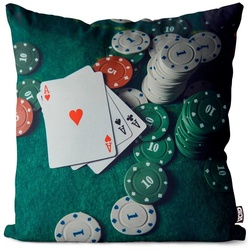 Kissenbezug, VOID (1 Stück), Poker Spiel Tisch Glück Glücksspiel las vegas Casino Pokertisch Handbuch Karten Chips Pokerchips Bond Spieler Wetten bunt 80 cm x 80 cm