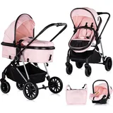 Chipolino Kinderwagen Aura 3 in 1, Autositz, Babywanne, Wickeltasche, bis 22 kg pink