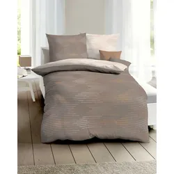 Wendebettwäsche KAEPPEL "Ikat", braun (nougat), B/L: 155cm x 220cm, , Mako-Satin, B/L: 80cm x 80cm, Mako-Satin, Obermaterial: 100% Baumwolle, Bettwäsche, angenehm wärmend