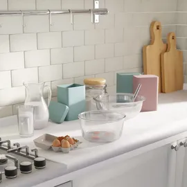 Relaxdays Salatschüssel Glas, 2er Set, 2,4 Liter, Rührschüssel, Servierschüssel Küche, runde Glasschüsseln, transparent