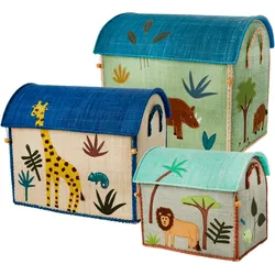 RICE Spielzeug Aufbewahrungskörbe Jungle Animals, grün, blau