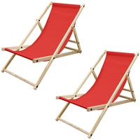 ECD Germany 2er Set Liegestuhl klappbar aus Holz, 3 Liegepositionen, Rot, bis 120kg, Gartenliege Sonnenliege Relaxliege Strandliege Liege Strandstuhl Klappstuhl, für den Garten, Terrasse und Balkon