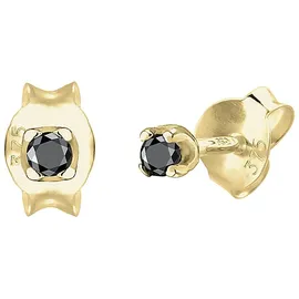 Elli DIAMONDS Ohrringe Damen Stecker Schwarzer mit Diamant (0.03 ct.) in 375 Gelbgold