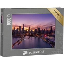 puzzleYOU Puzzle Chicago: Stadtzentrum mit Skyline, Luftaufnahme, 1000 Puzzleteile, puzzleYOU-Kollektionen Chicago