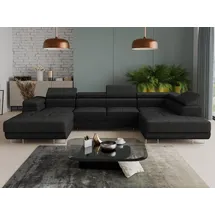 Sofnet Wohnlandschaft Caris U mit Schlaffunktion und einstellbare Kopfstützen, Ecksofa mit zwei Bettkästen, Couch, Sofa, Bettsofa (Schwarz (Kronos 07), Ecksofa Links)
