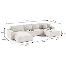 petits-meubles U-sofa 5-sitzig umbaubar Truhe Isaac Cord Blanc Cassé