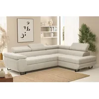 Fun Möbel Ecksofa Sofa mit Schlaffunktion METZ Stoff Poso Beige Ottomane Rechts