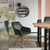 SalesFever Armlehnstuhl | drehbar | Bezug Vintage Samt-Velours | Gestell Buche-Holz | B 59 x T 61 x H 85 cm | dunkelgrün-natur