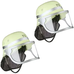 Relaxdays Feuerwehrhelm Kinder 2er Set, verstellbar, klappbares Visier, Nackentuch, Feuerwehr, HBT 24,5x22,5x28 cm, gelb