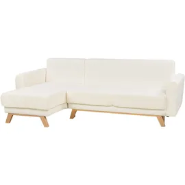 Beliani 3-Sitzer Ecksofa Bouclé cremeweiß mit Schlaffunktion L-Form Steppung Skandi Schlafsofa Wohnzimmer Ausstattung - Couches, Wohnlandschaften, Ecksofas