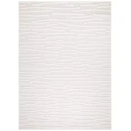 Carpet City In-& Outdoor Teppich - 120x170 cm - für Innen-& Außenbereich - Wetterfest Balkon-Teppich, Terrasse, Flur, Küche - Wohnzimmer-Teppiche - Hochtief/ 3D-Effekt - Streifen-Muster in Creme
