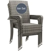 Juskys Yoro Polyrattan Gartenstuhl Grau 6 St.