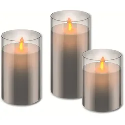 GOOBAY LED-Echtwachskerze im Glas, bewegliche Flamme, Timer Funktion, 3er Set