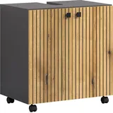 trendteam smart living - PureBliss - Waschbeckenunterschrank auf Rollen - Anthrazit/Evoke Eiche - Rillenoptik - 1 Einlegeboden - (BxHxT) 60 x 64 x 42cm - edle Metallgriffe
