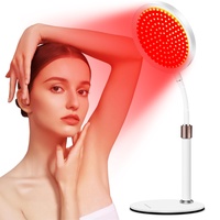 Rotlichtlampe mit Sockel, 100LEDs Red Light Therapy mit Timer, 660nm Rotlichtlampe & 850nm Infrarotlampe mit Schwanenhalsverstellung, für Linderung von Körperschmerzen