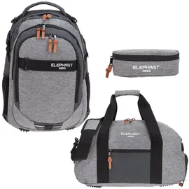 Elephant Gin 3 Teile Set Elephant Schulrucksack Hero Signature Rucksack + Sporttasche + Mäppchen 12723 (Two Tone Grey (grau/anthrazit))