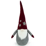 MARELIDA Wichtel ALFRED Bart Dekofigur rote biegbar Mütze graue Sterne Weihnachtsfigur 1m