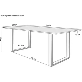 sam möbel gmbh Esstisch 220x100cm Akazie massiv nussbaumfarben schweizer Kante U-Gestell ATLANTA - Braun,