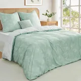 Duvetnova Bettwäsche 240x220 Blumen Grün Pflanzen Wende Weich und Angenehm ÖKO-TEX Bettwäsche-Sets 1 Bettbezug 220x240 2 Kissenbezüge 80x80 -alle mit Reißverschluss