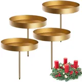 Gold Kerzenhalter Adventskranz 8cm 4er,Kerzenteller für Adventskranz Stumpenkerzen,Kerzenständer Metall mit Dorn stabkerzen Halter für Kerzen Weihnachten Deko Tischdeko
