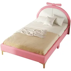 Merax 140*200cm Doppelbett, Polsterbett, komfortable Kopfteilpolsterung, rosa Look, stilvoll und einfach, Rosa