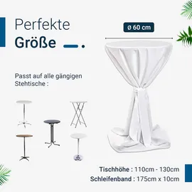 TexDeko Stehtischhusse Premium Weiß Ø 60cm mit Schleifenband