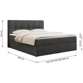 MKS Meble Boxspringbett 180x200 mit Bettkasten, Bett mit Multipocket - Matratze H3 Topper, Polsterbett 180x200 mit Bettkasten Kopfteil, Boxspringbett mit Mat... - Dunkelgrau
