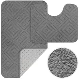 HOMELUX Badematte Badgarnitur 2-teilig mit Ausschnitt, weich & rutschfest, 2BF61, Größe: 60x100cm+60x50cm grau 2BF61