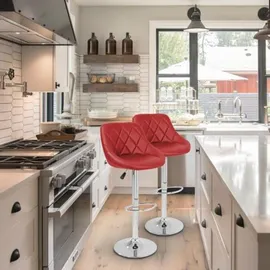 TRESKO 2er Set Barhocker Rot Barstuhl 360° Frei Drehbar Sitzhöhenverstellung 60-80cm - Weiß