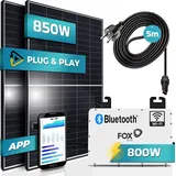 sunniva SUNNIVA® 850W Balkonkraftwerk 800W komplett Steckdose - Fox ESS 800W Wechselrichter - PV Solaranlage Komplettset - 2x 425W Solarmodule - inkl. 5m Kabel - Bluetooth, WIFI