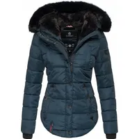 Marikoo Damen Designer Steppjacke Winter Jacke mit edler Kunstpelz Kapuze Lotusblüte