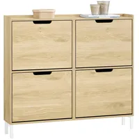 SoBuy Schuhschrank, Natur, Metall, 100x90x19 cm, Garderobe, Schuhaufbewahrung, Schuhkipper