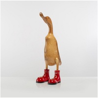 Rikmani Dekofigur Holzfigur Ente Stiefel - Handgefertigte Dekoration aus Holz Geschenk Figur (3-er Set), 3 Holzarten braun