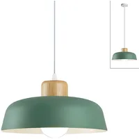 HJXDtech Moderner Minimalismus Pendelleuchte, E27 Holz Lampenfassung, 30cm Grün Metall Lampenschirm, Höhenverstellbar LED Hängelampe für Küche Schlafzimmer Esstisch