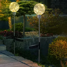 ETC Shop 4er Set LED Solar Steck Leuchten Garten Außen Deko Lichterketten Kugel Erdspieß Terrassen Lampen
