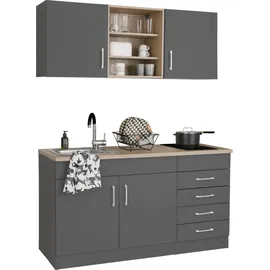 kochstation Küchenzeile Mali 150 cm E-Geräte graphit/grau matt-eiche sonoma